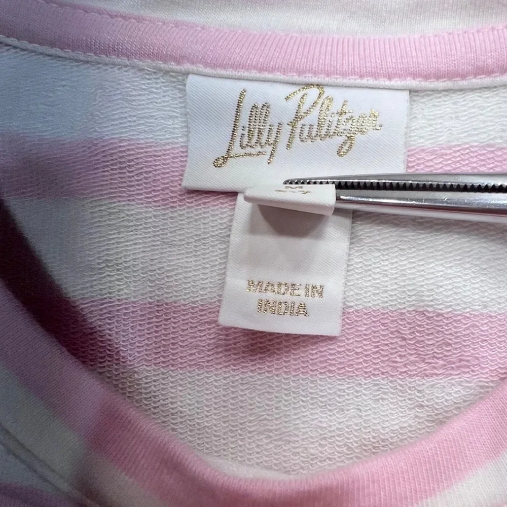 Lilly Pulitzer Girls Pink White Striped Lemon Lime Embroidered Top M 6-7 017832 - Picture 4 of 15